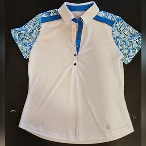 GGBlue Luxe Sport White/Blue Ladies Golf Shirt, Medium